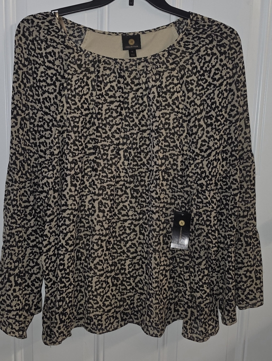 Collection B Tops - JM Collection Leopard-Print Peasant Blouse - Black & Cream